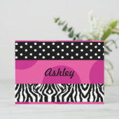roze polka dotted zebra nodig kaart (Staand voorkant)