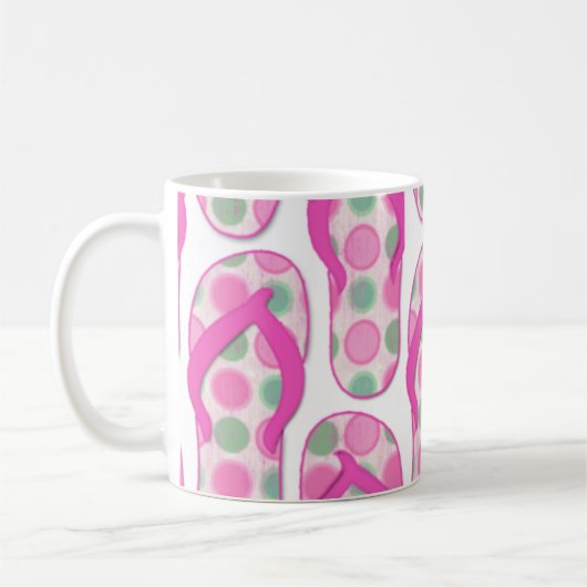 Roze polka gestippeld flip flop design koffiemok (Links)