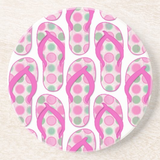 Roze polka gestippeld flip flop design zandsteen onderzetter (Voorkant)