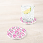 Roze polka gestippeld flip flop design zandsteen onderzetter (Zijkant)
