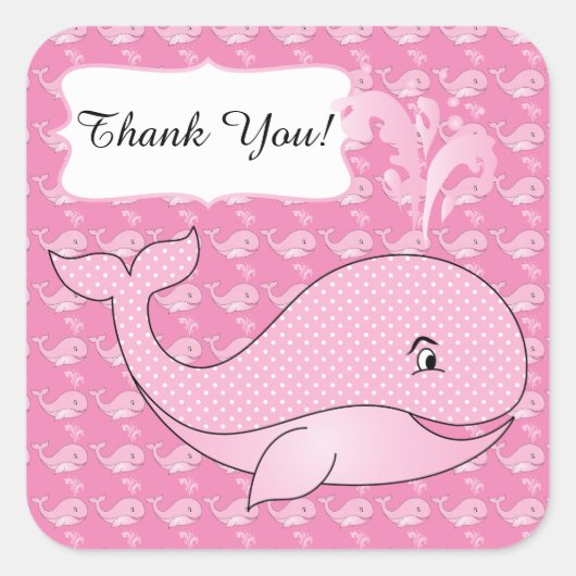 Roze Polka gestippelde Baby walvis | DIY-tekst Vierkante Sticker (Voorkant)