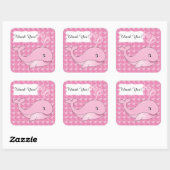 Roze Polka gestippelde Baby walvis | DIY-tekst Vierkante Sticker (Vel)