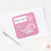 Roze Polka gestippelde Baby walvis | DIY-tekst Vierkante Sticker (Envelop)