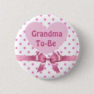 Roze Polka Gevlekte Oma om Baby shower Button te z