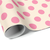 Roze polka-punten op crème cadeaupapier (Rol Hoek)