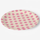 Roze polka-punten op crème papieren bordje (Gekanteld)