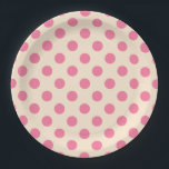 Roze polka-punten op crème papieren bordje<br><div class="desc">Roze polka-punten op crème</div>
