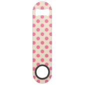 Roze polka-punten op crème speed flessenopener (Achterkant)