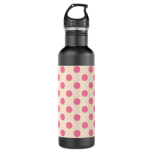 Roze polka-punten op crème waterfles  (Voorkant)