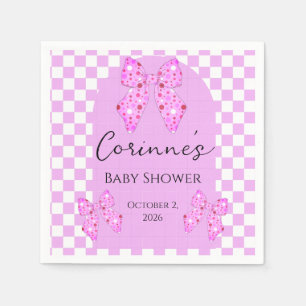 Roze polka stip lintjes gingham geruit baby shower servet