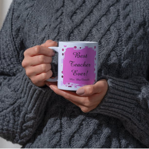 Roze polka stippen beste leraar ooit cadeau koffiemok
