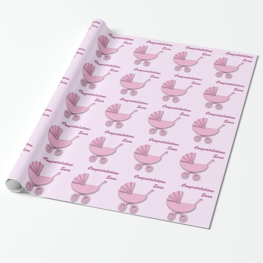 roze polka stippen cadeaupapier (Uitgerold)