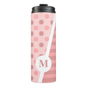roze polka stippen en strepen: Monogram Thermosbeker