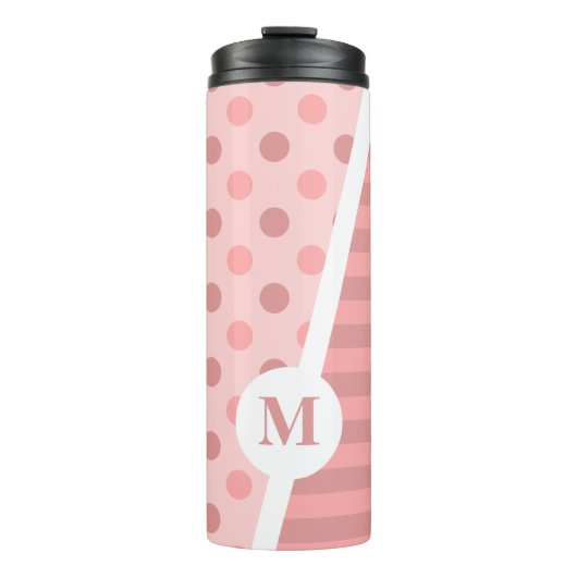 roze polka stippen en strepen: Monogram Thermosbeker (Voorkant)