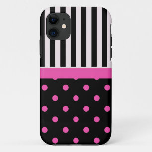 roze polka stippen en zwart-wit strepen Case-Mate iPhone case