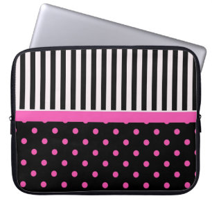 roze polka stippen en zwart-wit strepen laptop sleeve