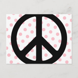 Roze polka stippen met zwart vredessymbool briefkaart