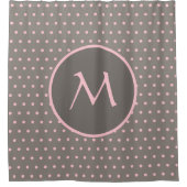Roze polka-stippen, monogrammed grijs douchegordijn (Voorkant)