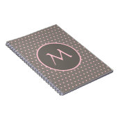 Roze polka-stippen, monogrammed grijs notitieboek (Rechterzijde)