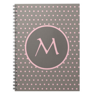 Roze polka-stippen, monogrammed grijs notitieboek