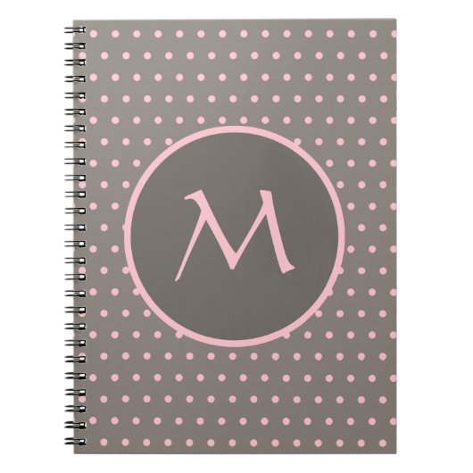 Roze polka-stippen, monogrammed grijs notitieboek (Voorkant)