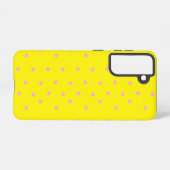 Roze polka-stippen op geel samsung galaxy hoesje (Achterkant horizontaal)