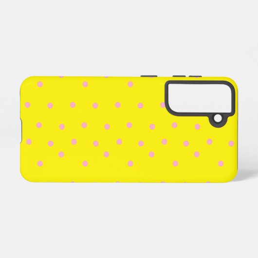 Roze polka-stippen op geel samsung galaxy hoesje (Achterkant horizontaal)