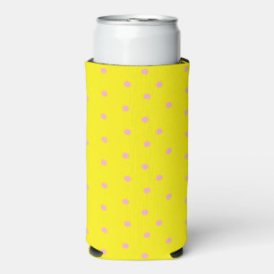 Roze polka-stippen op geel seltzer blikjeskoeler