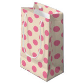 Roze polka-stippen op roomkleine cadeautas (Voorkant Gekanteld)