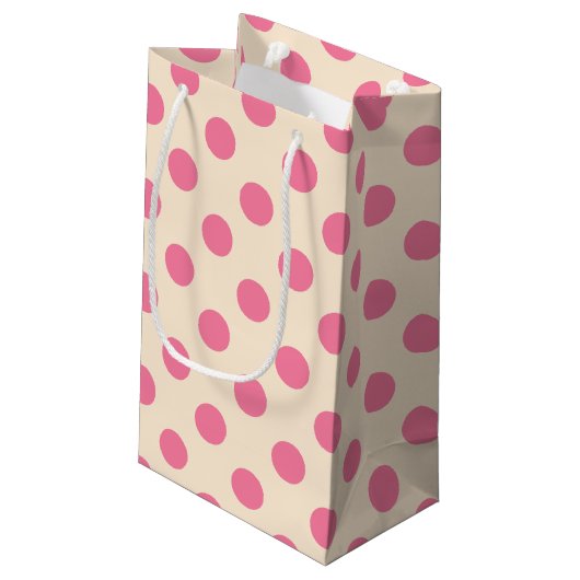 Roze polka-stippen op roomkleine cadeautas (Achterkant Gekanteld)