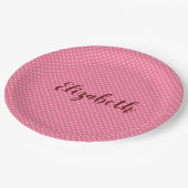 roze polka stippen papieren bordje (Gekanteld)