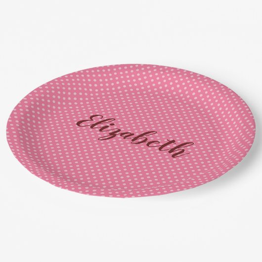  roze polka stippen papieren bordje (Gekanteld)