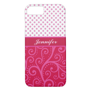 Roze polka-stippen, pezen, cirkels, gepersonalisee Case-Mate iPhone case