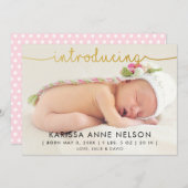 roze polka stipt horizontale handschrift geboorte feestdagenkaart (Voorkant / Achterkant)