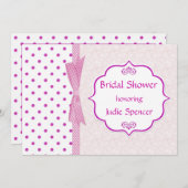 Roze polkadot Bridal Shower Invitation Kaart (Voorkant / Achterkant)