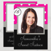 Roze polkadot zoet zestien kaart (Voorkant / Achterkant)