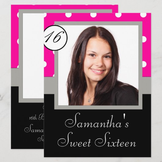 Roze polkadot zoet zestien kaart (Voorkant / Achterkant)