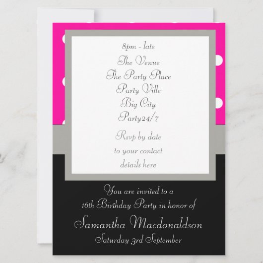 Roze polkadot zoet zestien kaart (Achterkant)