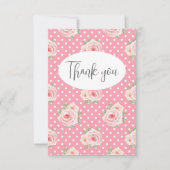 Roze polkadots plat bedankje bedankkaart (Voorkant)