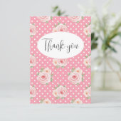 Roze polkadots plat bedankje bedankkaart (Staand voorkant)