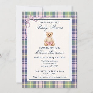 Roze Polo Teddybeer Babyshower Uitnodiging