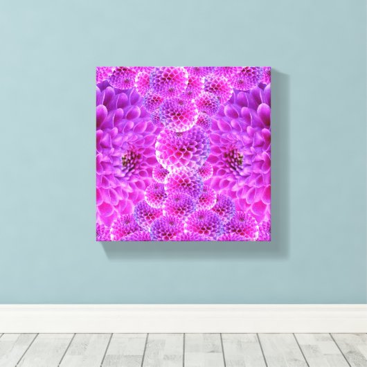 Roze Pom Dahlia Flowers Canvas Afdruk (Insitu (Houten vloer))