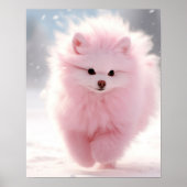 Roze Pomeranian in de sneeuw Poster (Voorkant)