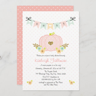 Roze pomkin Baby Girl Shower Invitations Kaart