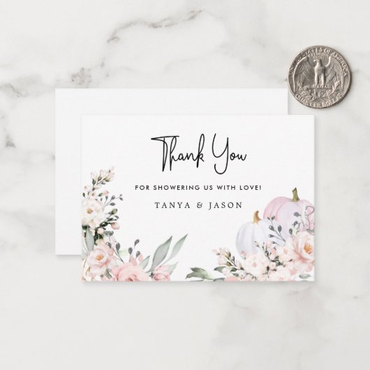 Roze pomkin Baby shower Hartelijk dank Notitiekaartje (Voorkant / Achterkant in situ)