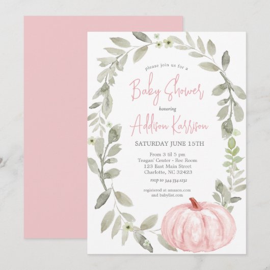 Roze pomkin Baby shower Uitnodiging (Voorkant / Achterkant)