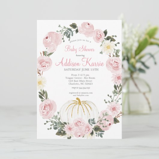 Roze pomkin Baby shower Uitnodiging (Staand voorkant)