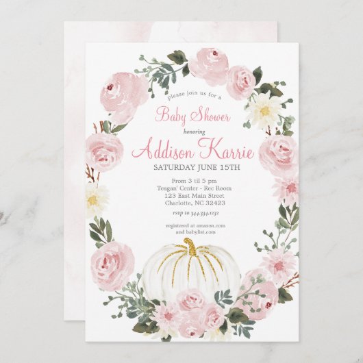 Roze pomkin Baby shower Uitnodiging (Voorkant / Achterkant)