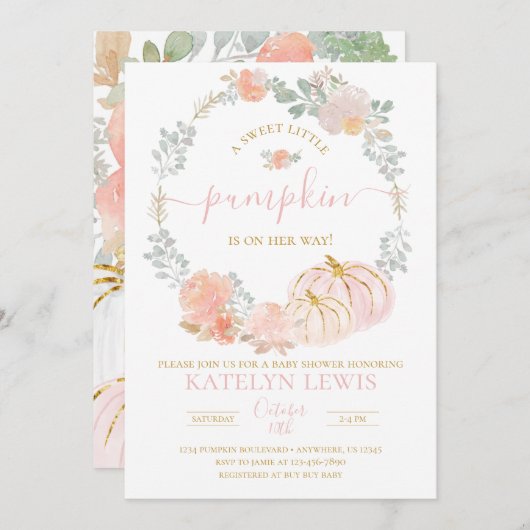 Roze pomkin Baby shower Uitnodiging (Voorkant / Achterkant)