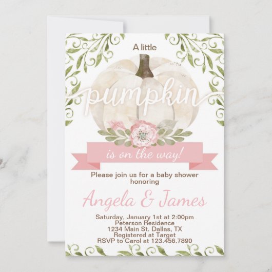 Roze pomkin Baby shower Uitnodiging (Voorkant)